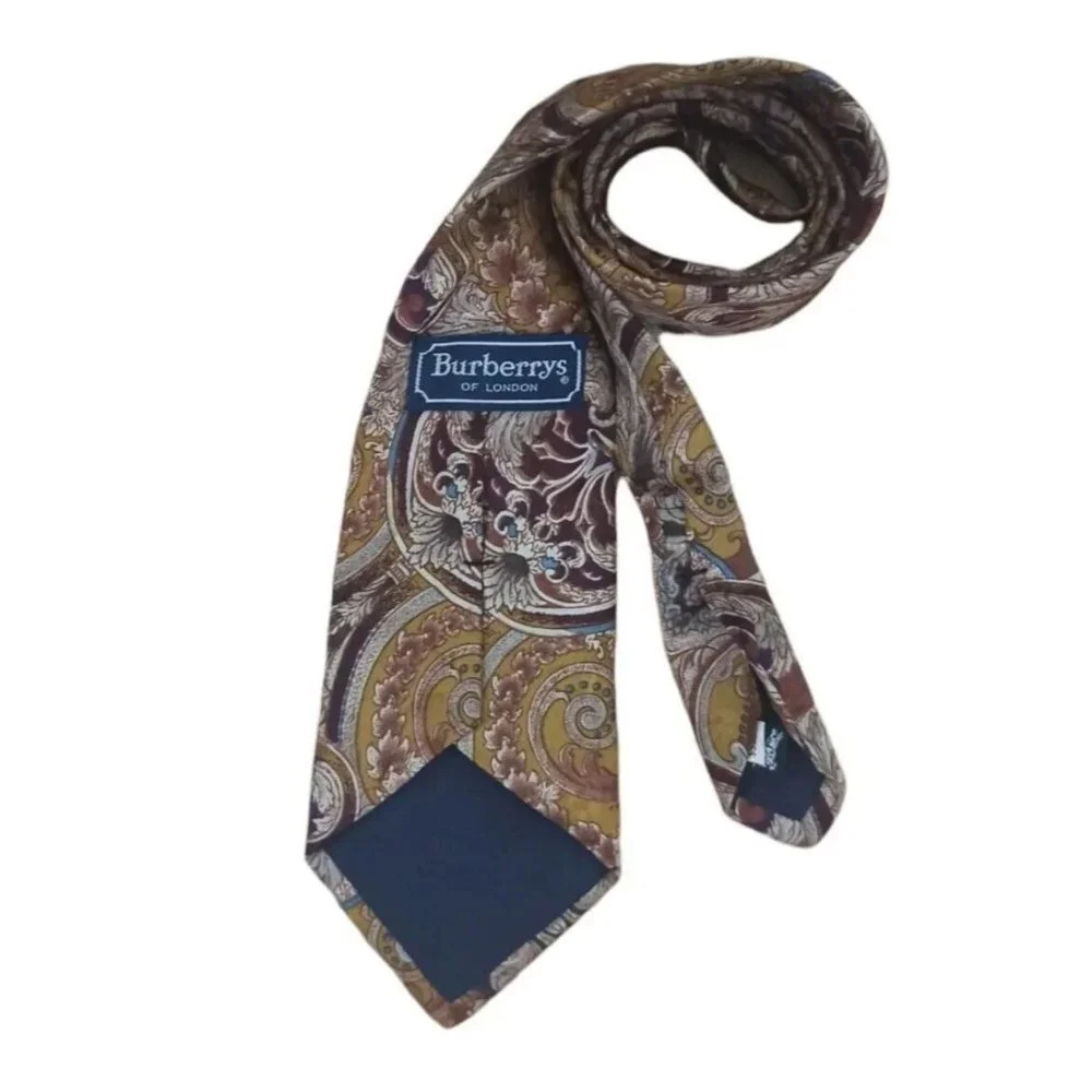 BURBERRYS Brown Paisley Silk Tie HANDMADE USA 60